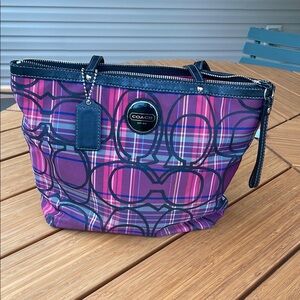 Coach Pink and Purple Plaid Tote